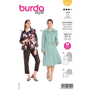 Patron Burda 6092 - Manteau, veste – double boutonnage avec grand col du 36 au 46