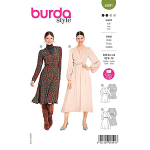 Patron Burda 6091 - Robe portefeuille avec coulisse élastiquée du 36 au 46