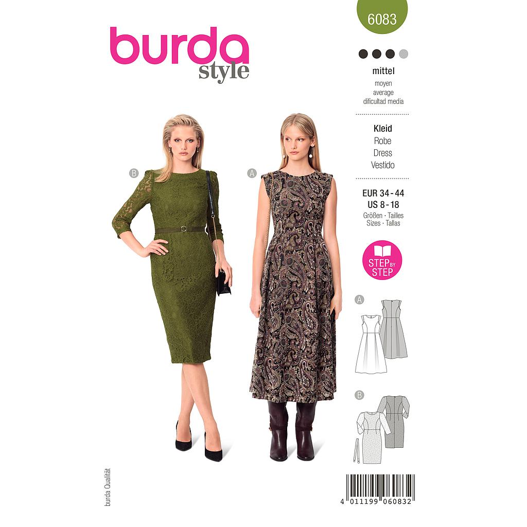 [B6083] Patron Burda 6083 - Robe festive à jupe ample / robe fourreau en dentelle du 36 au 46