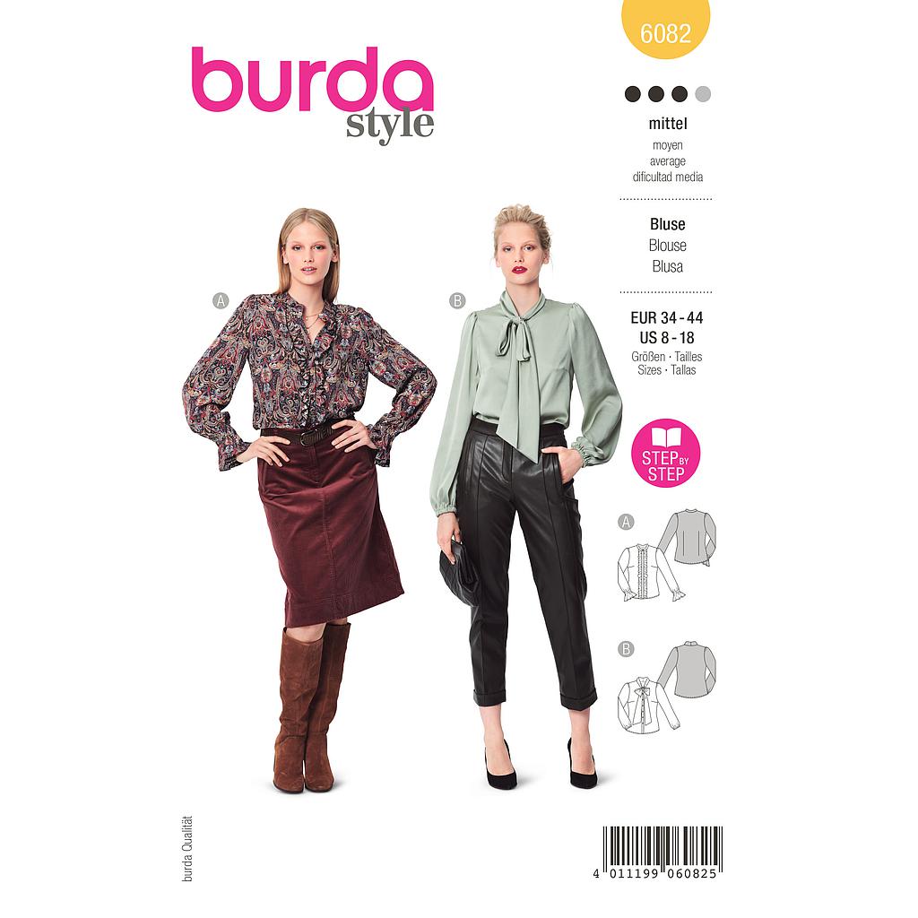 Patron Burda 6082 - Blouse féminine avec ruché ou col lavallière du 36 au 46#