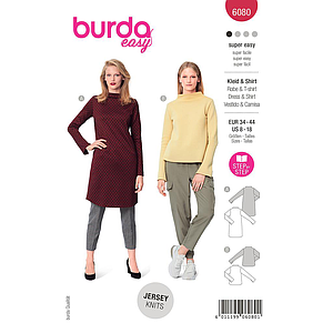 Patron Burda 6080 - Robe, Tee-Shirt avec col intégré au devant et au dos du 36 au 46