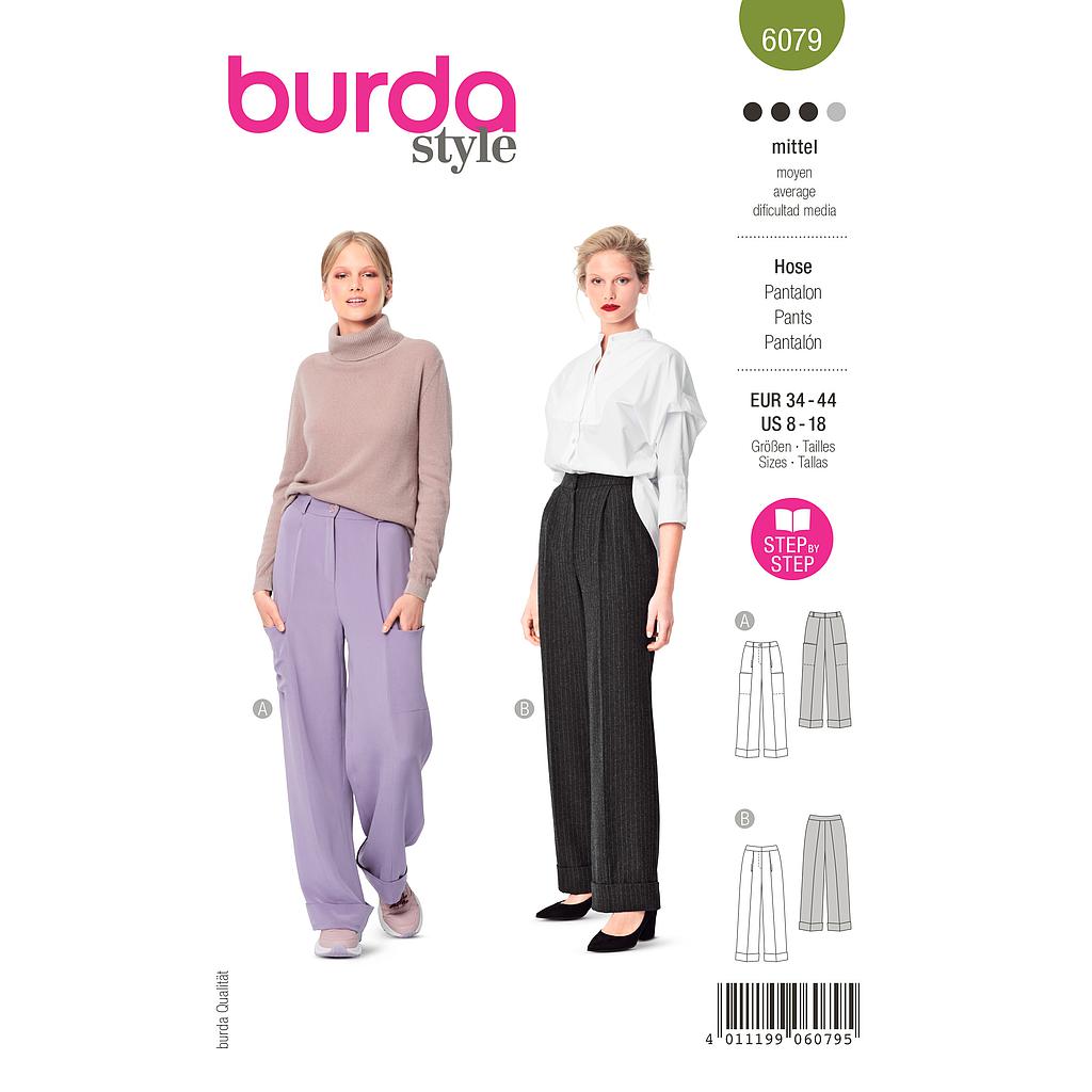 [B6079] Patron Burda 6079 - Pantalon avec pinces et ceinture en forme du 36 au 46