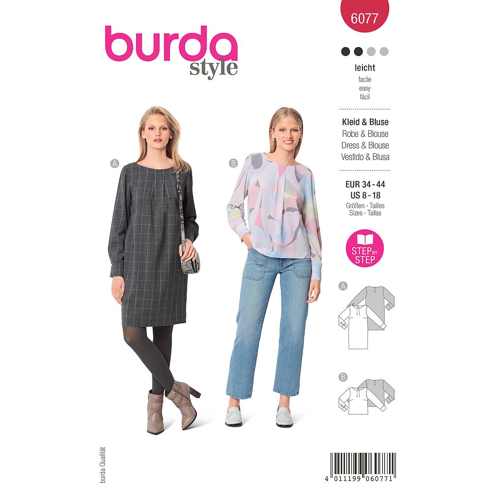 [B6077] Patron Burda 6077 - Robe et blouse dans une coupe droite avec poignets du 36 au 46