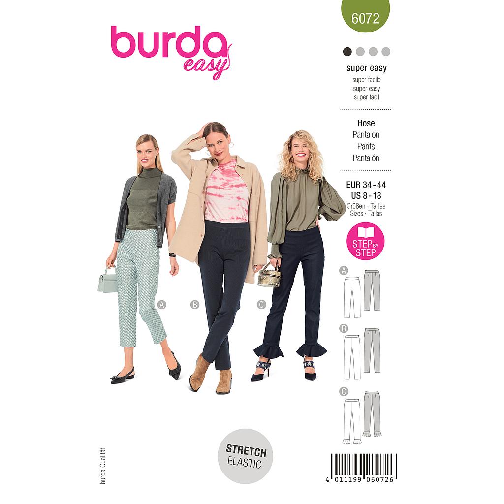 [B6072] Patron Burda 6072 - Pantalons de forme étroite avec fermeture à glissière latérale du 36 au 46