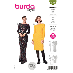 Patron Burda 6068- Robe, robe de soirée – silhouette ajustée – avec décolleté dos du 36 au 46