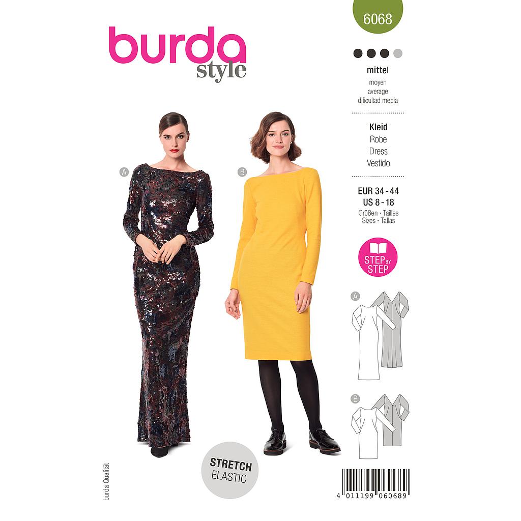 Patron Burda 6068- Robe, robe de soirée – silhouette ajustée – avec décolleté dos du 36 au 46