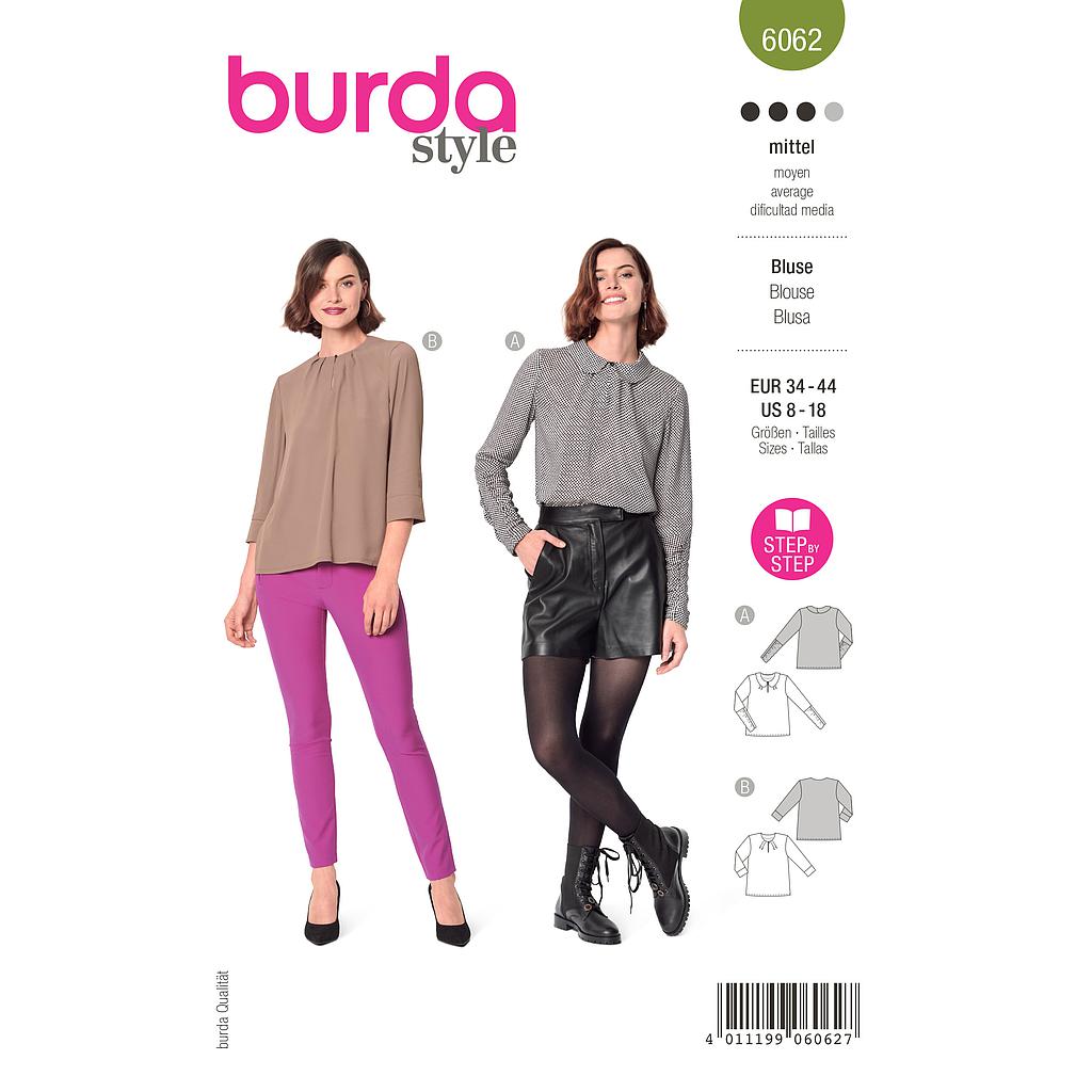 Patron Burda 6062 - Blouse Femme façon Tee-Shirt avec fente et petits plis du 36 au 46#