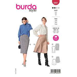 Patron Burda 6061- Jupe avec des découpe de jupe arrondies sur les côtés du 36 au 46
