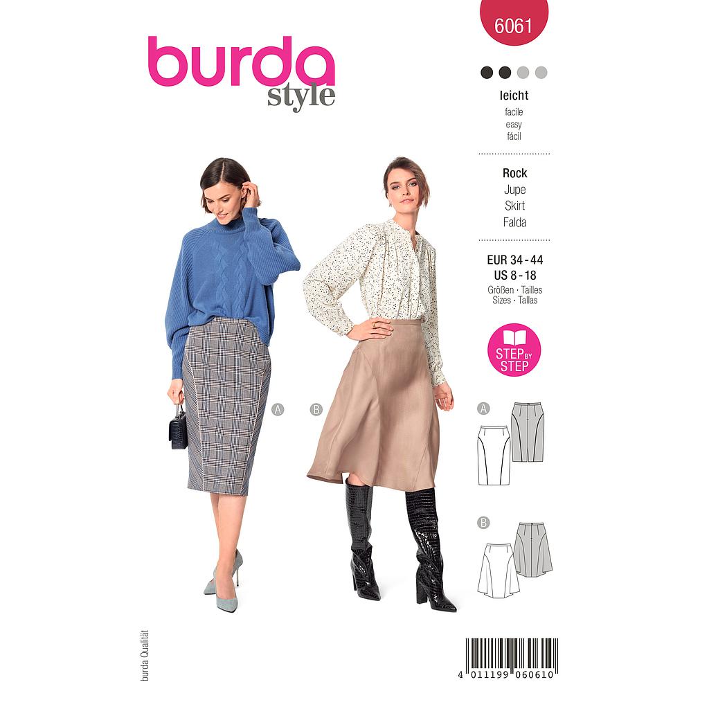 Patron Burda 6061- Jupe avec des découpe de jupe arrondies sur les côtés du 36 au 46#
