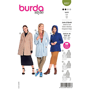 Patron Burda 6057 - Manteau, veste avec découpes et capuche du 36 au 50