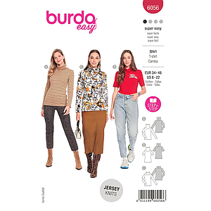 Patron Burda 6056- Pull col roulé à manches courtes ou longues du 36 au 50