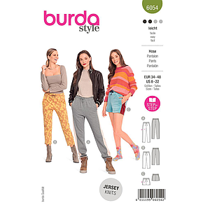 Patron Burda 6054 - Pantalons de jogging Femme en trois longueurs avec bandes latérales du 36 au 50