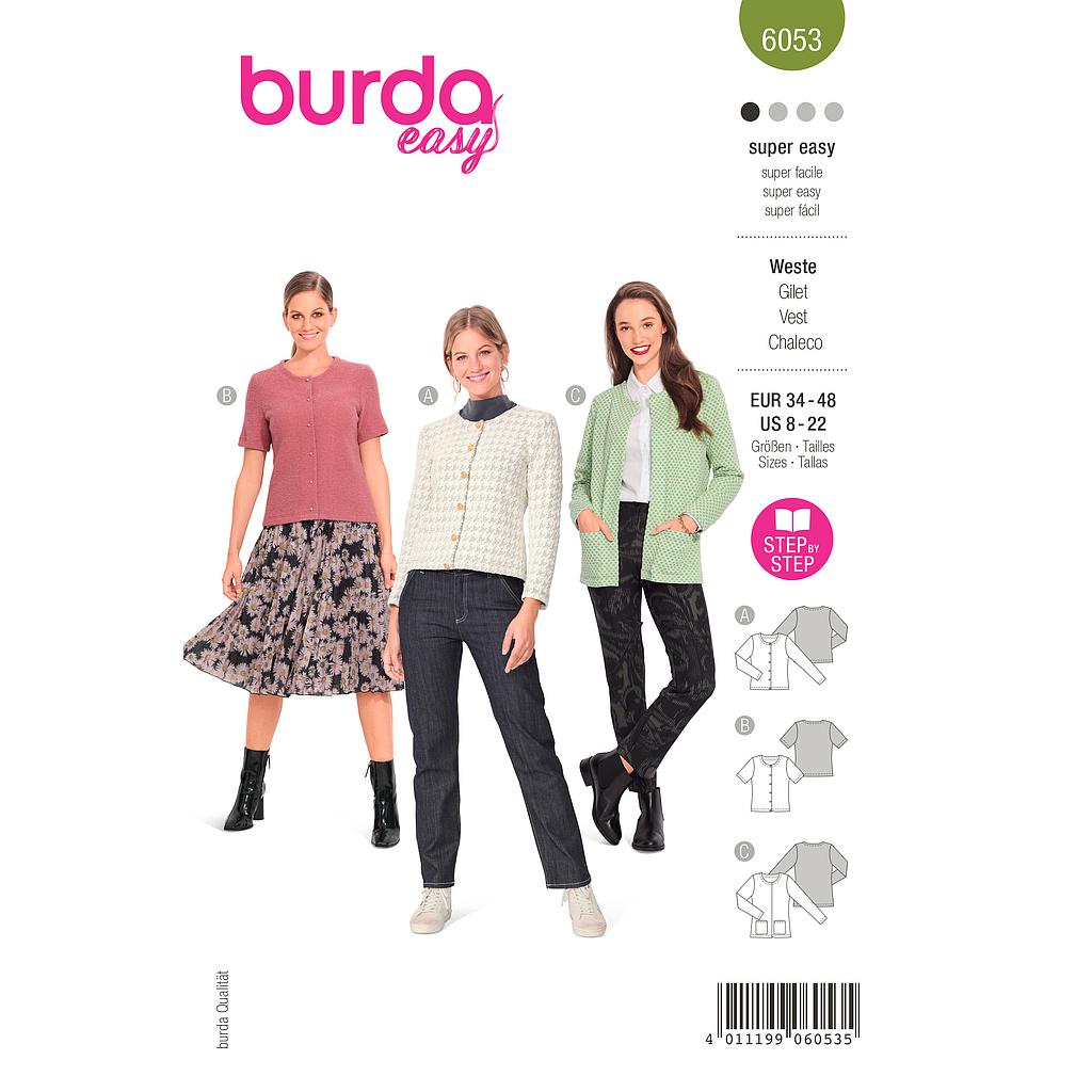 [B6053] Patron Burda 6053 - Cardigan Femme à encolure ronde du 36 au 50