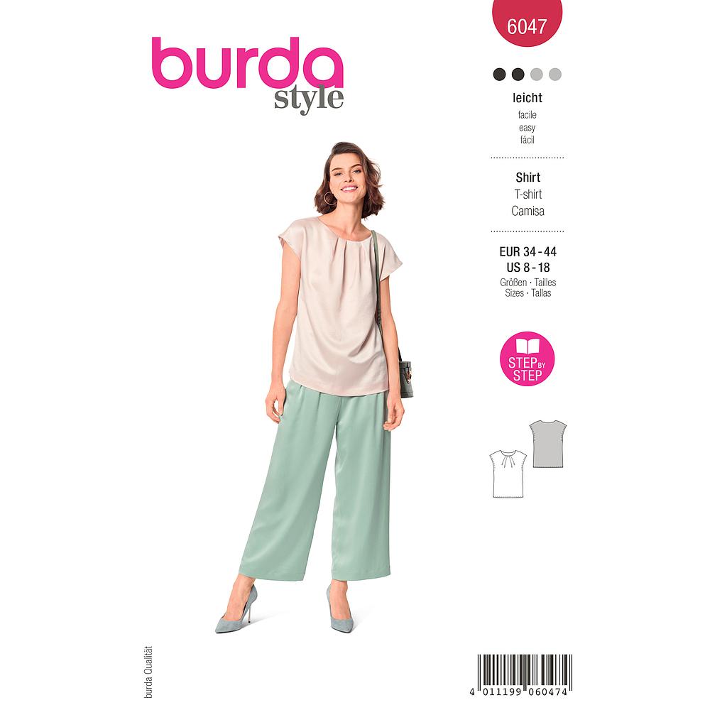Patron Burda 6047- T-shirt Femme sans manches avec des plis à l'encolure du 36 au 46