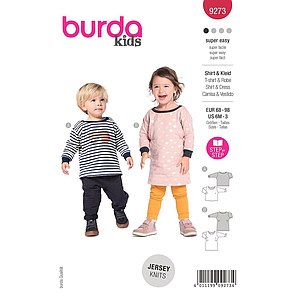 Patron Burda 9273 - Tee-Shirt et robe Bébé avec encolure ronde et poignets du 68 au 98