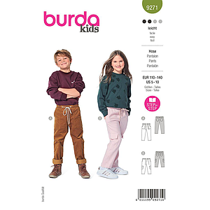 Patron Burda 9271 - Pantalon enfant mixte à coulisse élastiquée et poches plaquées du 110 au 140
