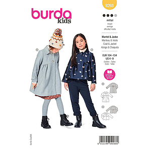 Patron Burda 9268 - Manteau, veste à col Claudine du 104 au 134