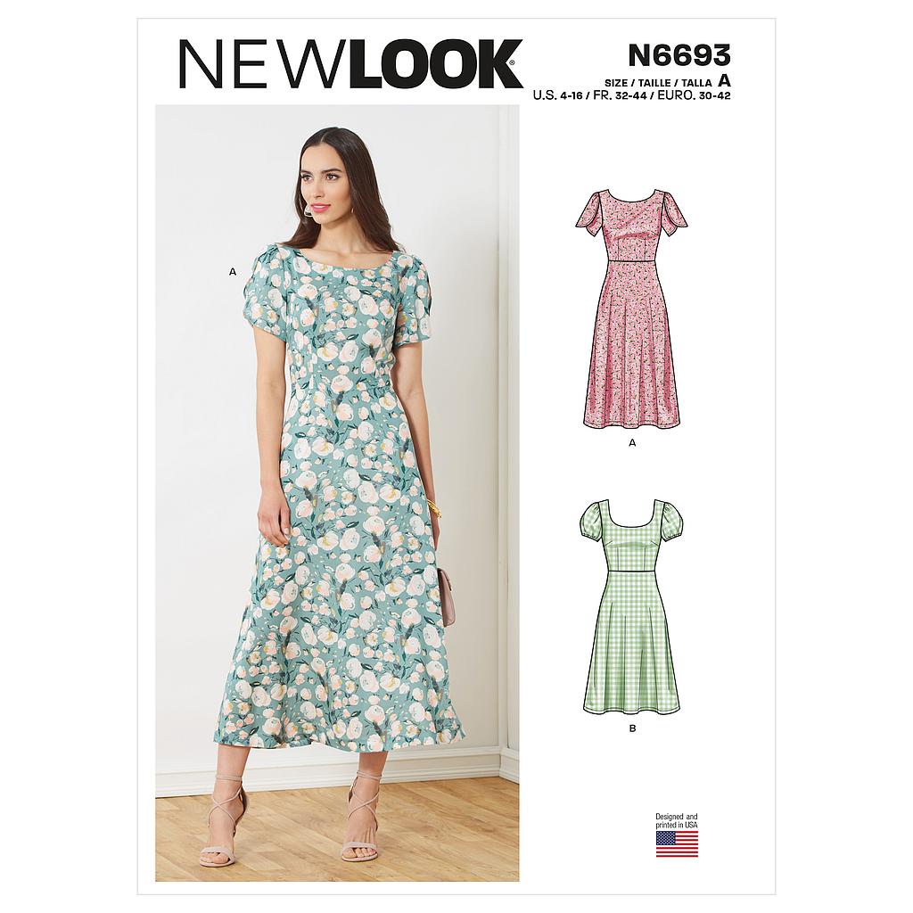 [NL6693] Patron New Look 6693 - Robe avec haut ajusté et couture taille du 32 au 44