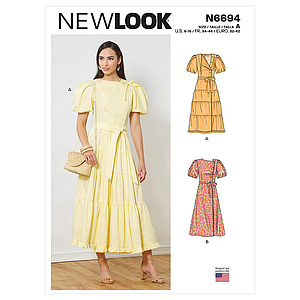 Patron New Look 6694 - Robe fermeture asymétrique, bas évasé du 34 au 44