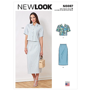 Patron New Look 6697 - Ensemble Top boutonné et jupe crayon du 34 au 46