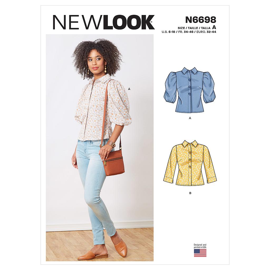 [NL6698] Patron New Look 6698 - Blouse boutonnée avec variations de manches du 34 au 46
