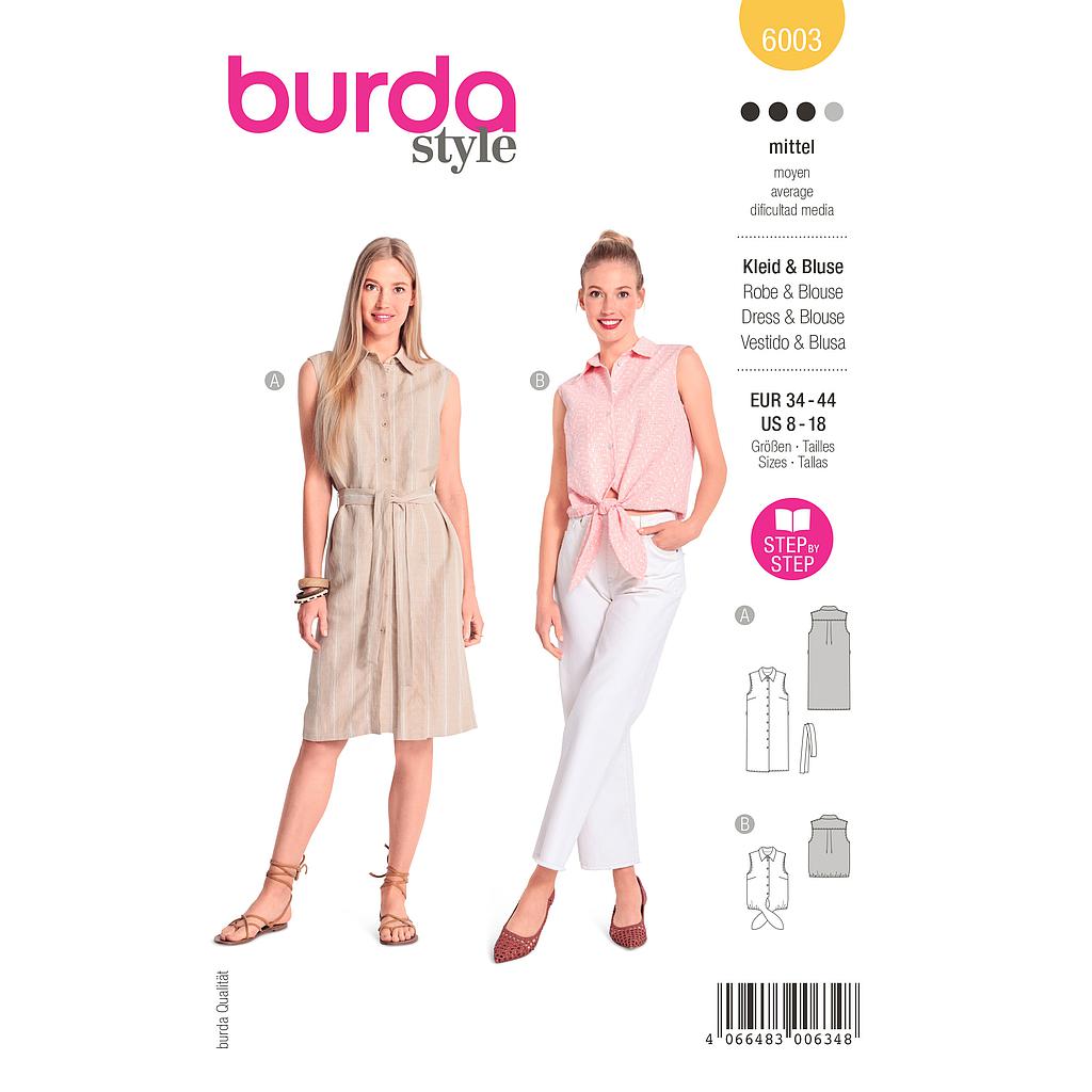[B6003] Patron Burda 6003 - Robe chemisier et Blouse du 36 au 46 (FR)