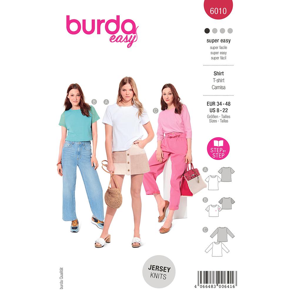 [B6010] Patron Burda 6010 - Tee- shirts basiques avec variations du 36 au 46 (FR)