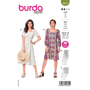 Patron Burda 6014 - Robe, encolure carré et liens à noués à la taille du 36 au 46 (FR)