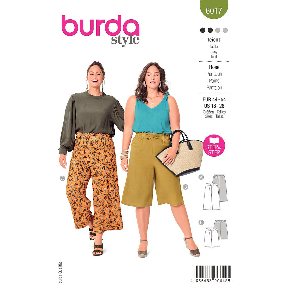 [B6017] Patron Burda 6017 - Pantalon ample fluide avec large ceinture à nouer du 46 au 56 (FR)
