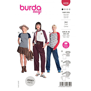 Patron Burda 6028 - Tee- shirts près du corps, manches raglan et encolure arrondie du 36 au 46 (FR)