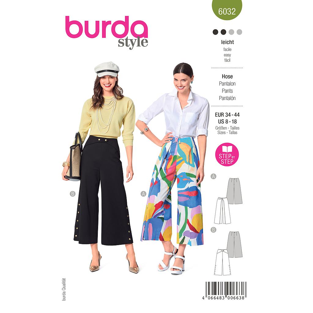 [B6032] Patron Burda 6032 - Pantalons avec pans latéraux du 36 au 46 (FR)