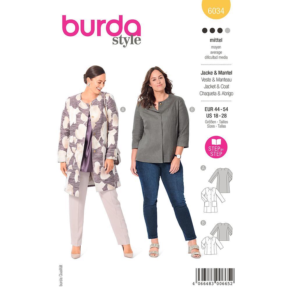 [B6034] Patron Burda 6034 - Manteau et Veste tailleur du 46 au 56 (FR)