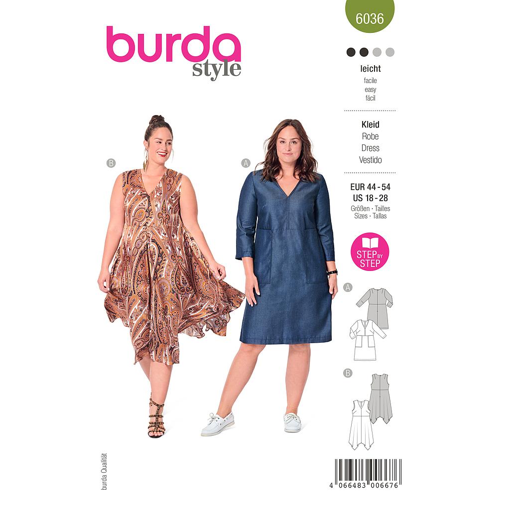 [B6036] Patron Burda 6036 - Robe avec variations du 46 au 56 (FR)