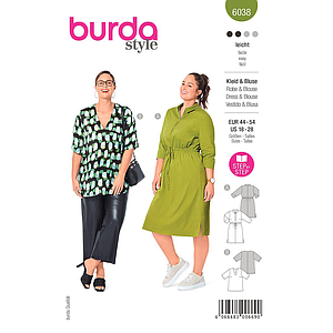 Patron Burda 6038 - Robe chemise ou chemise avec fermeture à glissière au devant du 46 au 56 (FR)