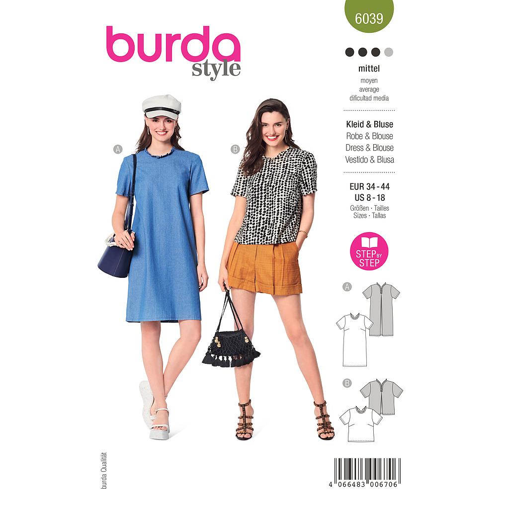 [B6039] Patron Burda 6039 - Robe et Blouse avec décolleté V dans le dos du 36 au 46 (FR)