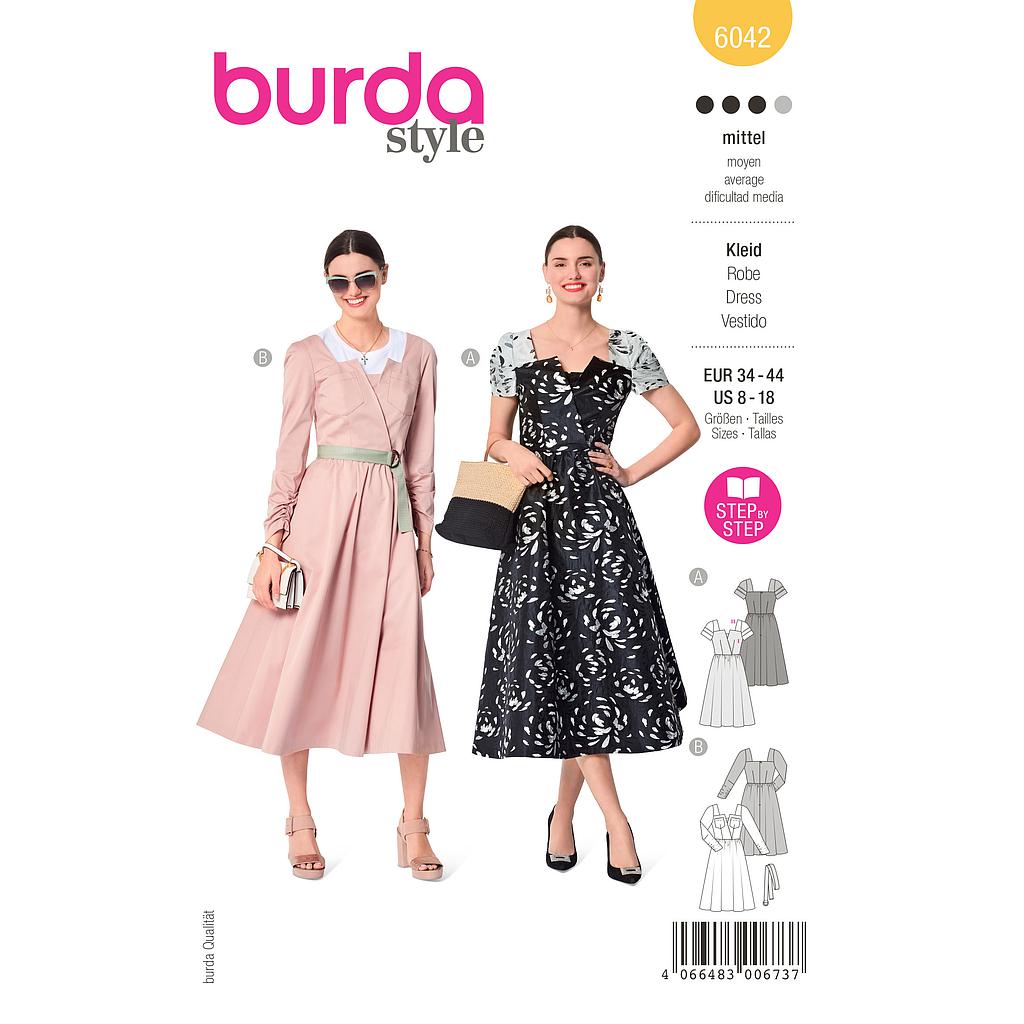[B6042] Patron Burda 6042 - Robes au look rétro du 36 au 46 (FR)