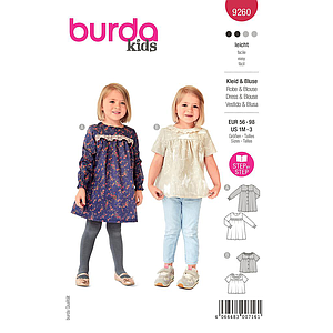 Patron Burda 9260 - Robe et blouse à fronces bébé fille de 56 à 98 cm