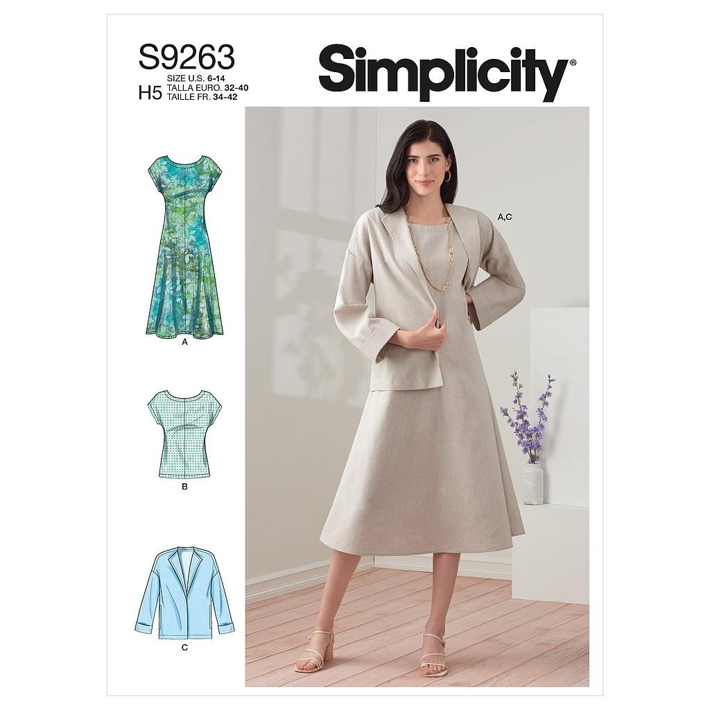 Patron Simplicity 9263 - Ensemble Robe, Veste et Top Femme du 34 au 52 (FR)