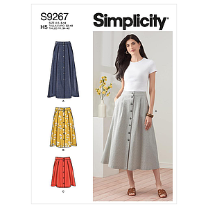 Patron Simplicity 9267 - Jupe évasée, boutonnage devant du 34 au 52 (FR)