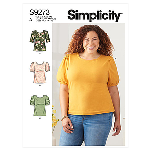 Patron Simplicity 9273.A - Top en maille, encolure arrondie avec variations de manches du 32 au 54 (FR)