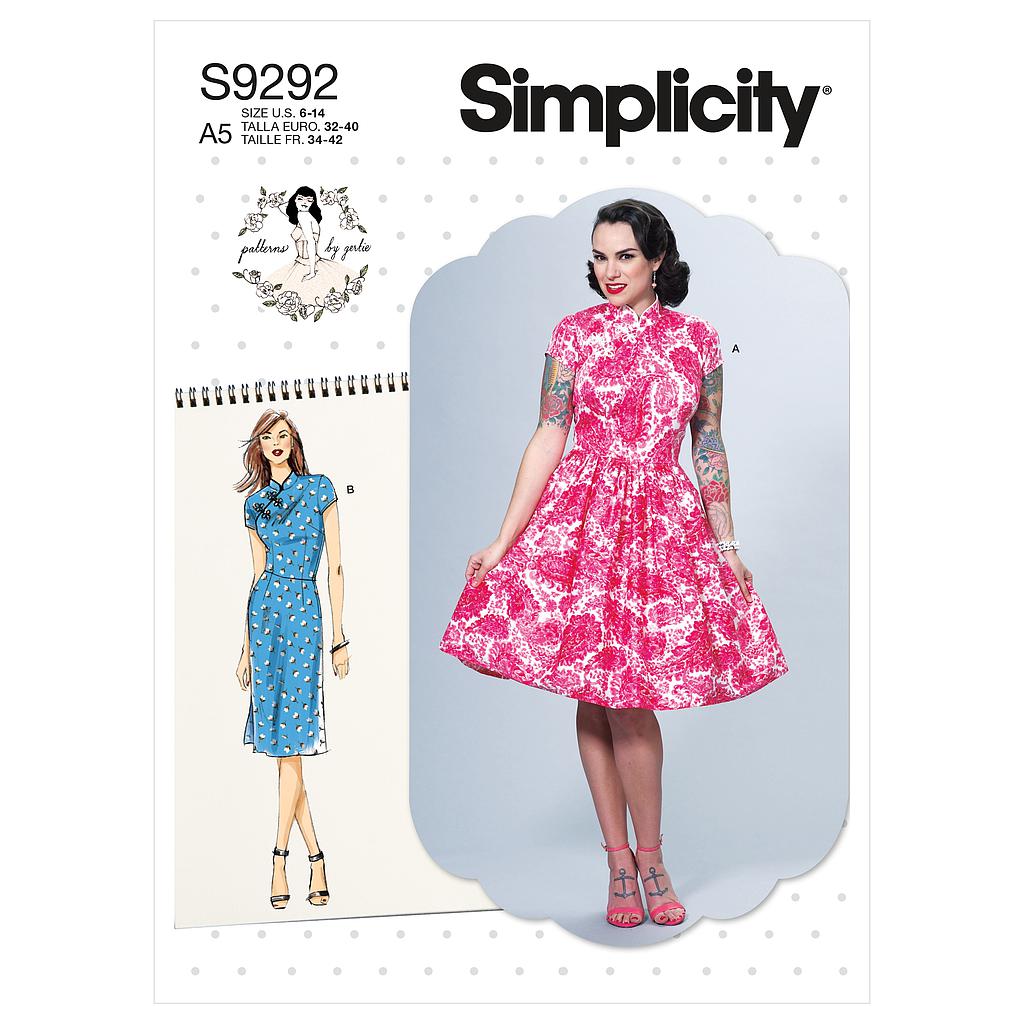 Patron Simplicity 9292 - Robe avec col Mandarin et variations de jupes du 34 au 50 (FR)