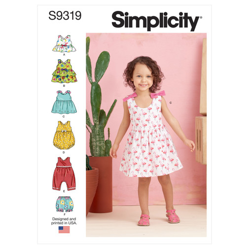 [S9319] Patron Simplicity 9319.CAA - Ensemble Enfant Top, Robe, Combinaison et Culotte de 6 mois à 4 ans (68 à 104 cm)