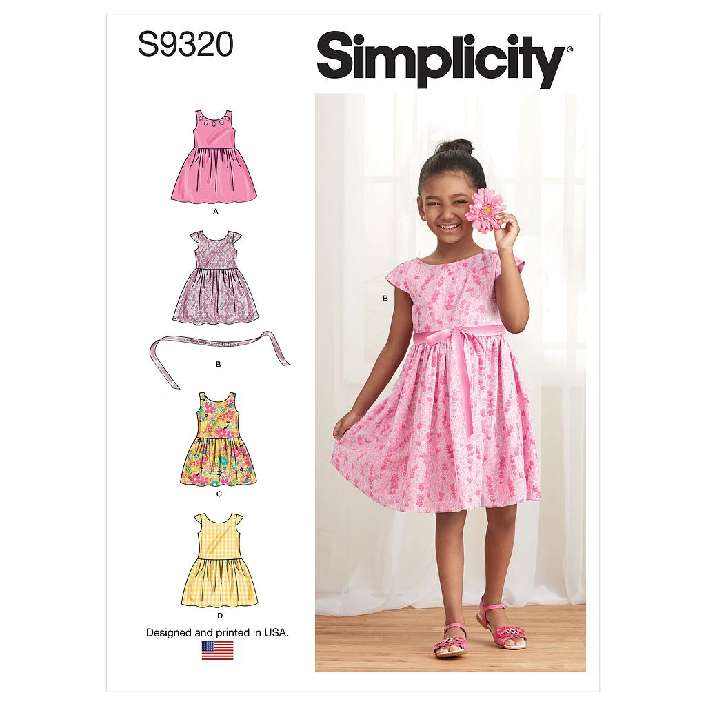 Patron Simplicity 9320 - Robe Enfant froncée sous la taille de 2 à 8 ans (89 à 132 cm)