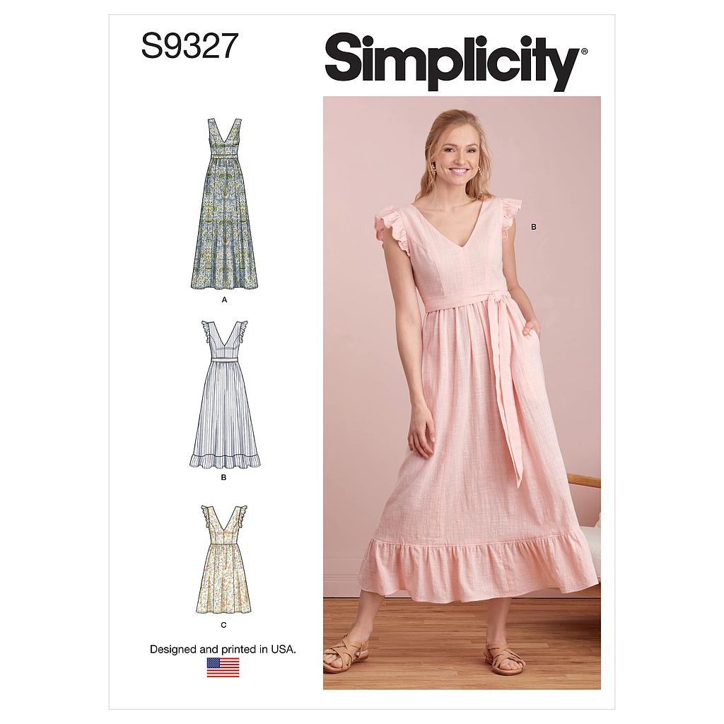 Patron Simplicity 9327 - Robe Femme, décolleté V et bas évasés du 34 au 50 (FR)