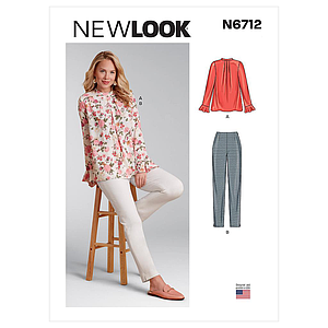 Patron New Look 6712 -  Ensemble Femme Top encolure plissée et Pantalon ajusté du 34 au 46