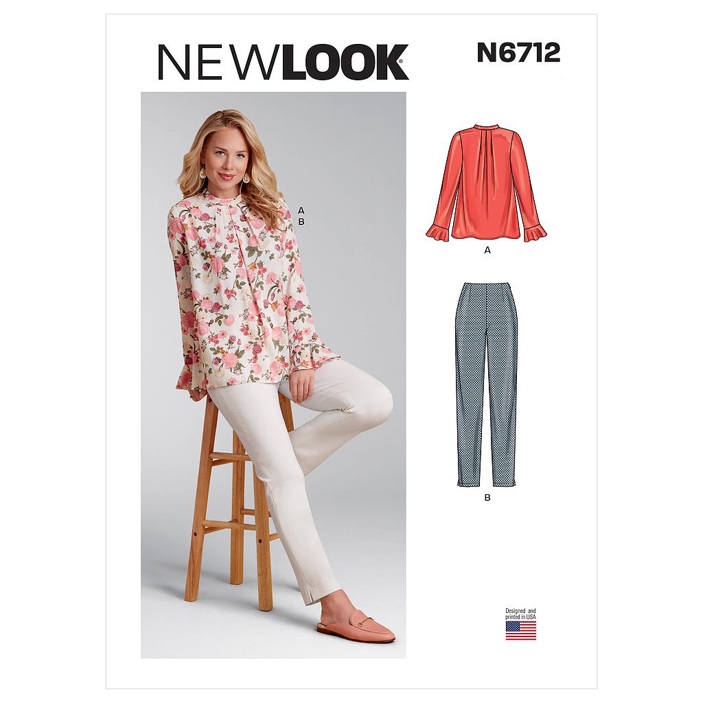 [NL6712] Patron New Look 6712 -  Ensemble Femme Top encolure plissée et Pantalon ajusté du 34 au 46