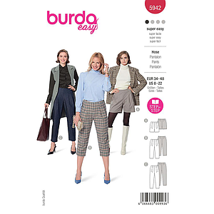 Patron Burda 5942 - Pantalon, corsaire ou short sans ceinture du 36 au 50 (FR)
