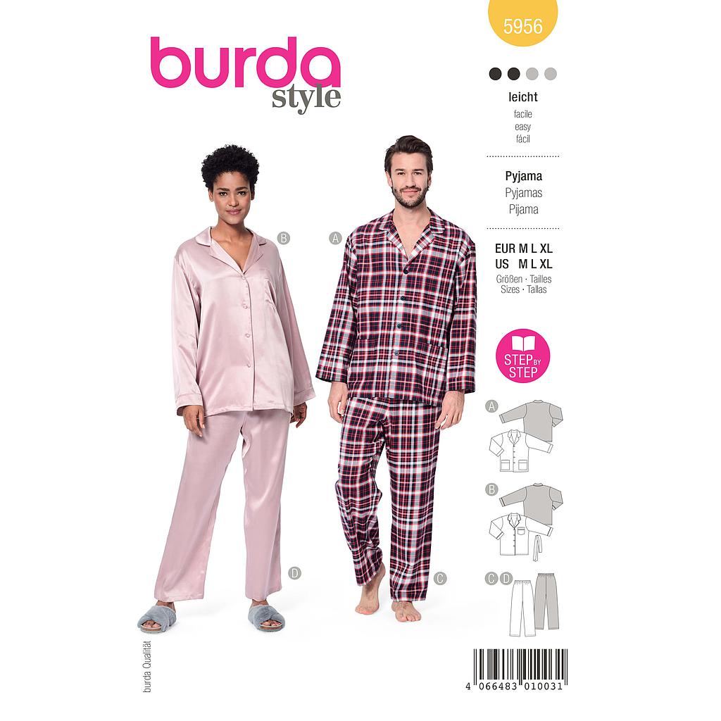 [B5956] Patron Burda 5956 - Pyjama UNISEX classique et confortable pour elle et lui (M, L, XL)