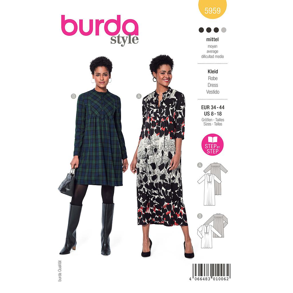[B5959] Patron Burda 5959 - Robes de diffétentes longueurs du 36 au 46 (FR)