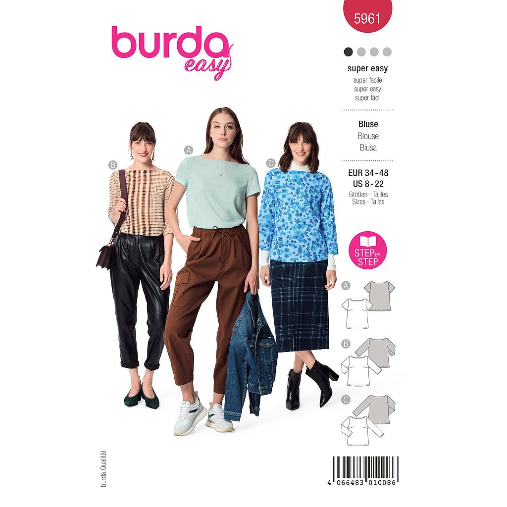 [B5961] Patron Burda 5961 - Blouse sobre avec pinces et encolure arrondie du 36 au 50 (FR)